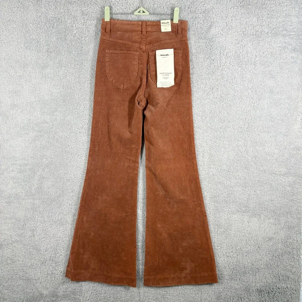 NEW Rolla's Eastcoast Flare Corduroy Pants Sz 25 Cinnamon Rust Orange‎ High Rise